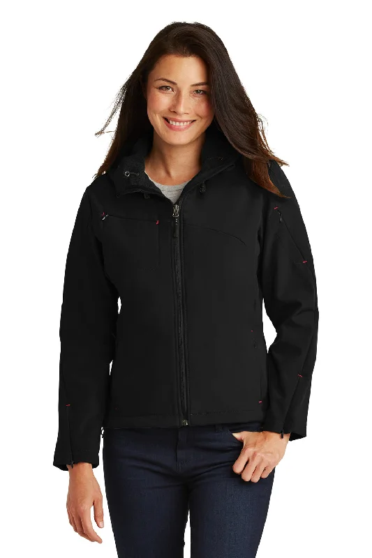 Port Authority Womens Wind & Water Resistant Full Zip Hooded Jacket - Black/Engine Red - Closeout