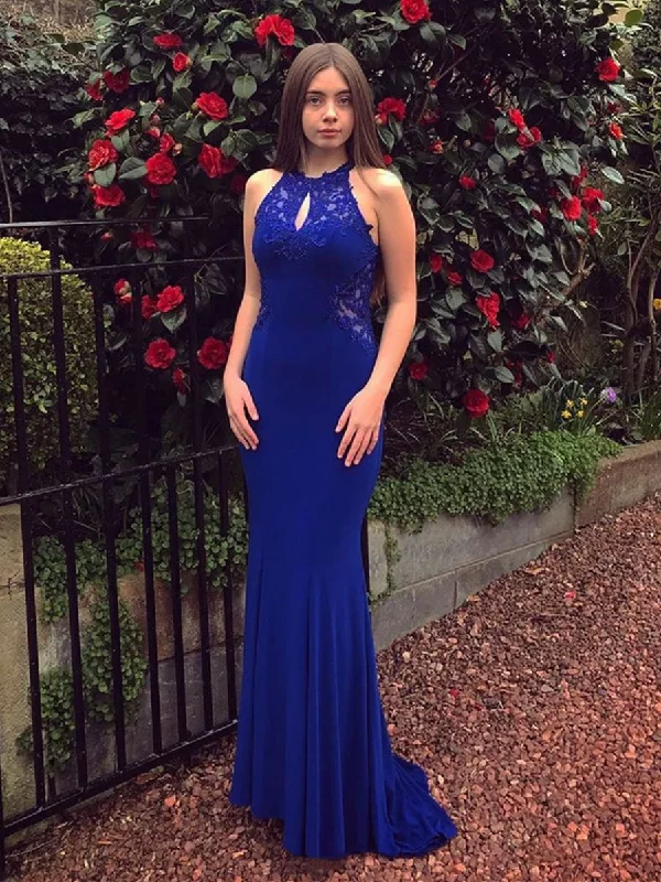 Elegant Mermaid Lace Royal Blue Long Prom Dresses, Mermaid Lace Formal Dresses, Royal Blue Mermaid Evening Dresses