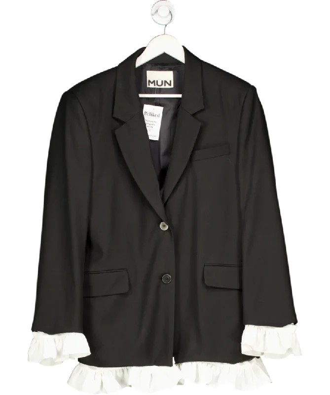 Mun Black Wool Blend Frill Blazer One Size