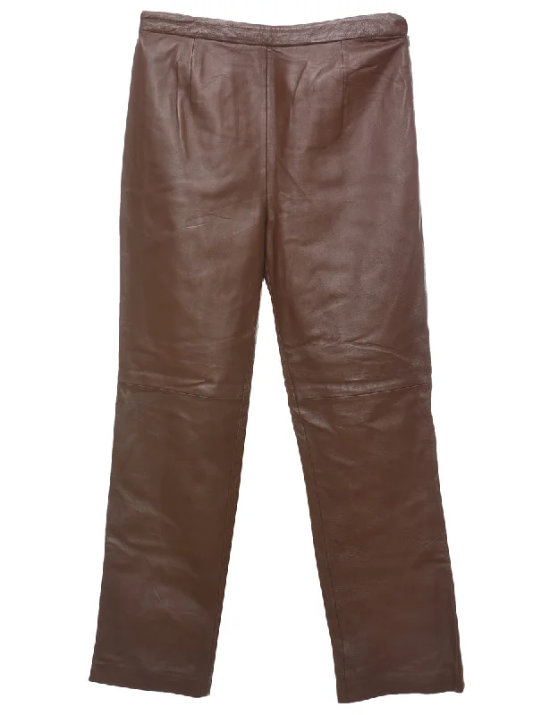 Clio Brown Classic Leather Trousers - W32 L32