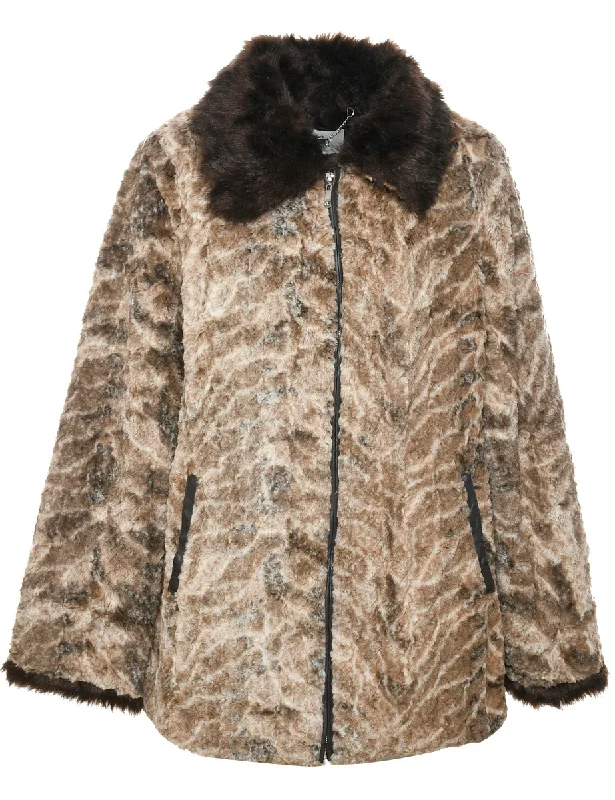 Brown Faux Fur Coat - L