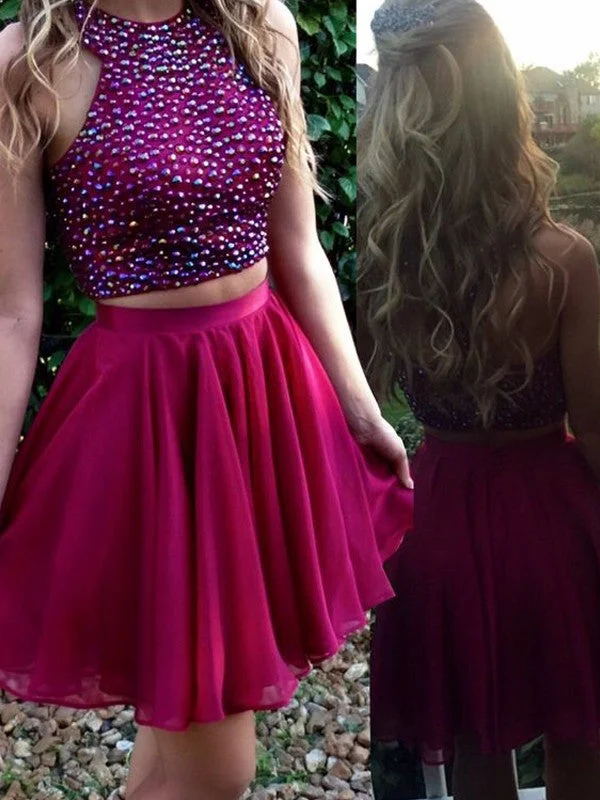 A Line Two Pieces Scoop Neck Prom Dress, Two Pieces Homecoming Dress, Graduation Dress