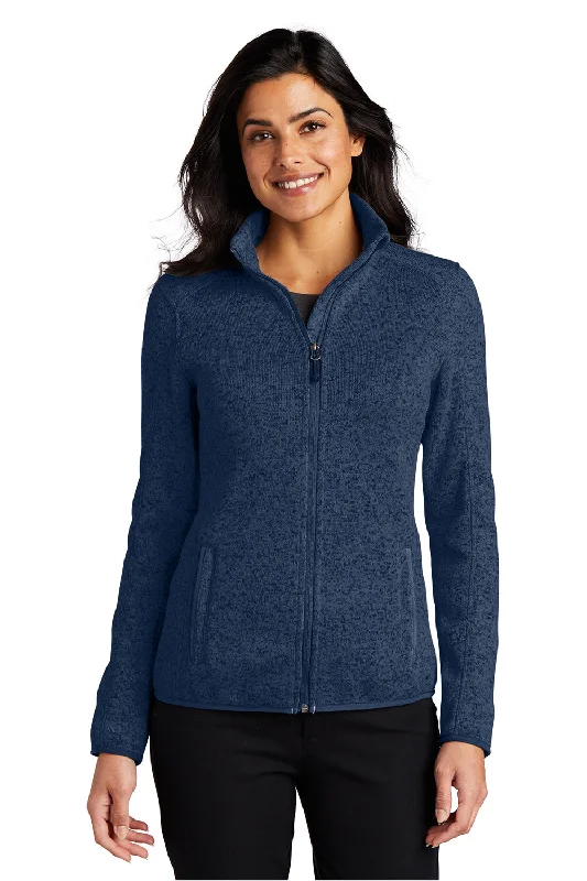 Port Authority Womens Full Zip Sweater Fleece Jacket - Heather River Navy Blue