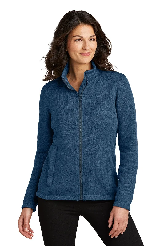 Port Authority Womens Arc Pill Resistant Sweater Fleece Full Zip Jacket - Heather Insignia Blue - New