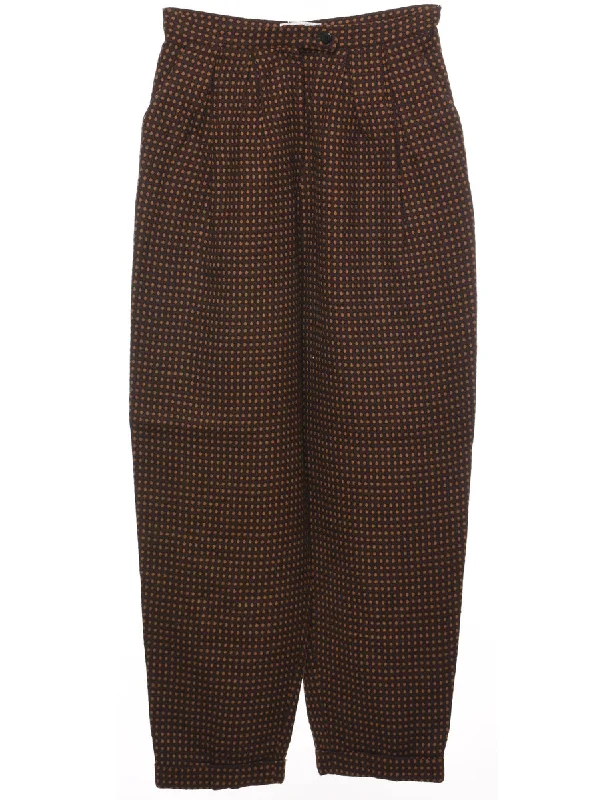 Dark Brown & Orange Spot Pattern Tapered Trousers - W26 L28