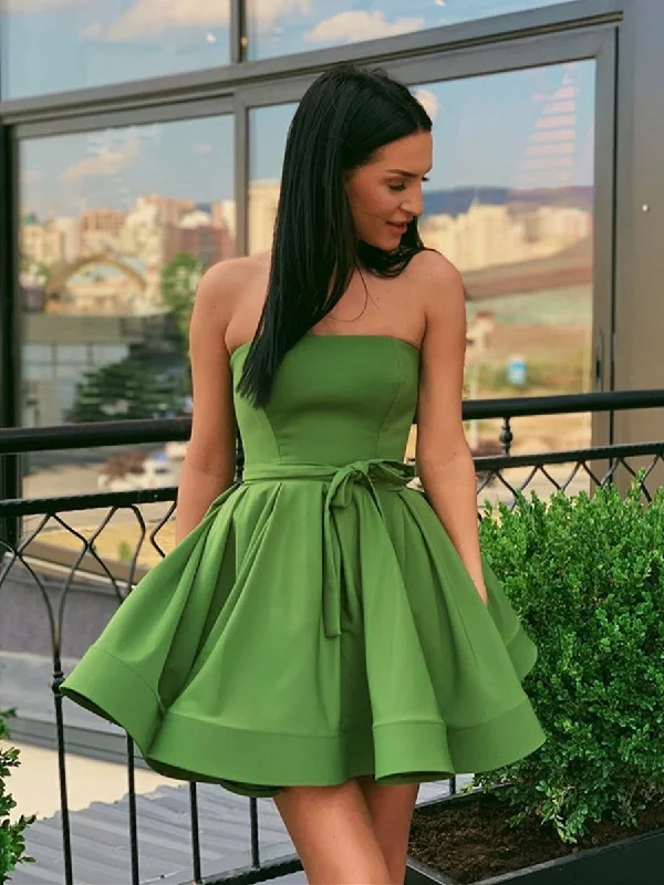 Cute Strapless Green Short Prom Dresses Homecoming Dresses, Strapless Green Formal Graduation Evening Dresses