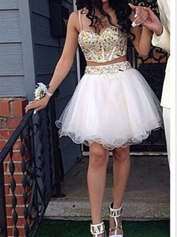 Sweetheart Neck Spaghetti Straps 2 Pieces Short Prom Dresses, Short Formal Dress, 2 Pieces Graduation Dress, Homecoming Dress