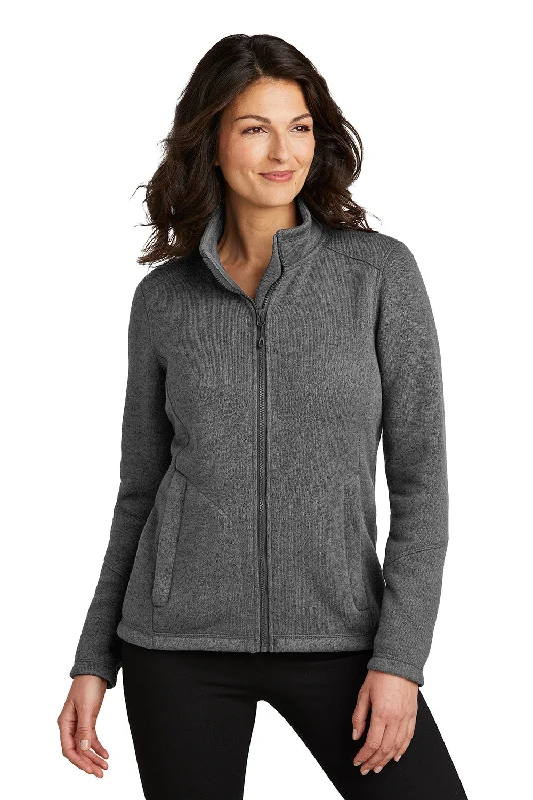 Port Authority Womens Arc Pill Resistant Sweater Fleece Full Zip Jacket - Heather Smoke Grey - New