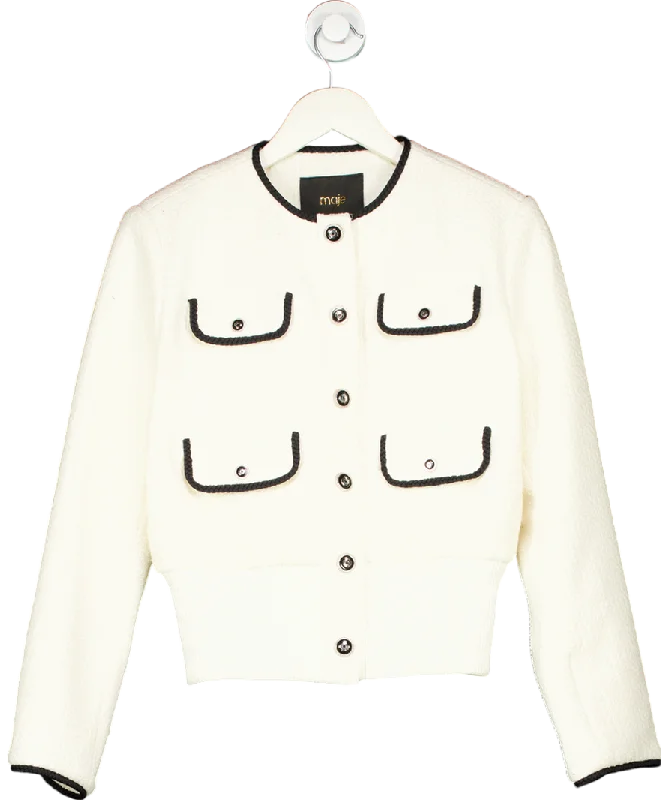 Maje Ivory Contrast-trim flap-pocket woven jacket UK 8