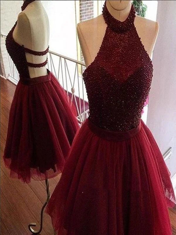 Short Maroon Backless Prom Dresses, Short Maroon Graduation, Homecoming Dresses