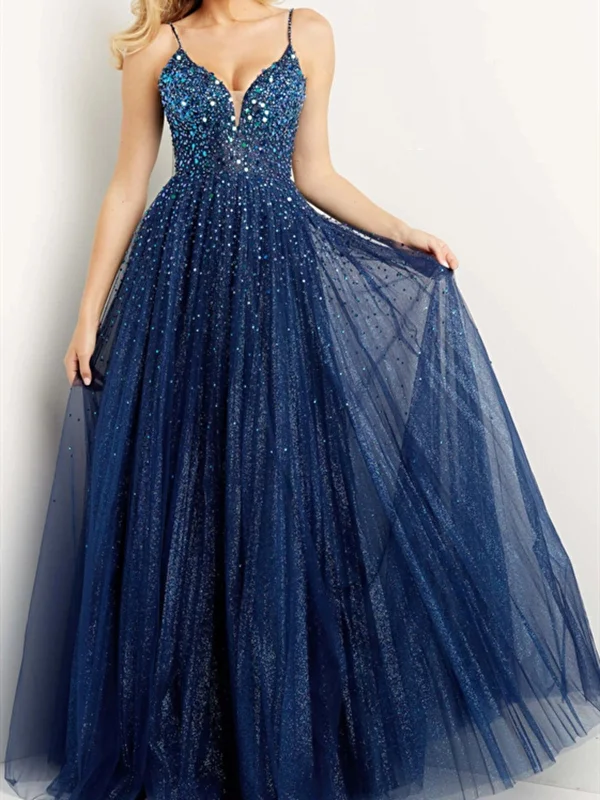 Wholesale Shiny Dark Navy Blue Prom Dresses