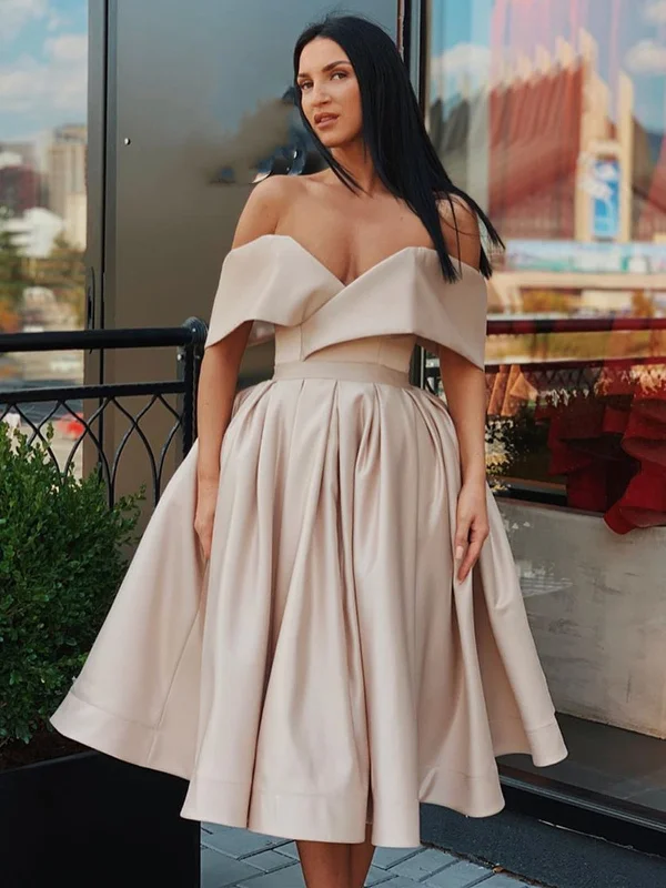 Champagne Off Shoulder Short Prom Dresses Homecoming Dresses, Off Shoulder Champagne Formal Graduation Evening Dresses, Champagne Cocktail Dresses